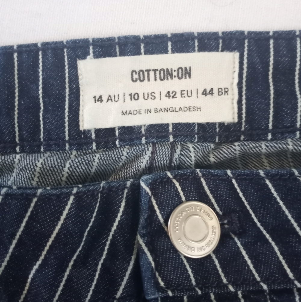 Cotton On Super Baggy Jean In Dark Blue White Classic Bohemian Artsy Pinstripe - Picture 8 of 13